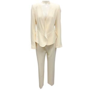 FABIANA FILIPPI IVORY EMBELLISHED OPEN FRONT CADY JACKET AND STRAIGHT LEG TAILOR